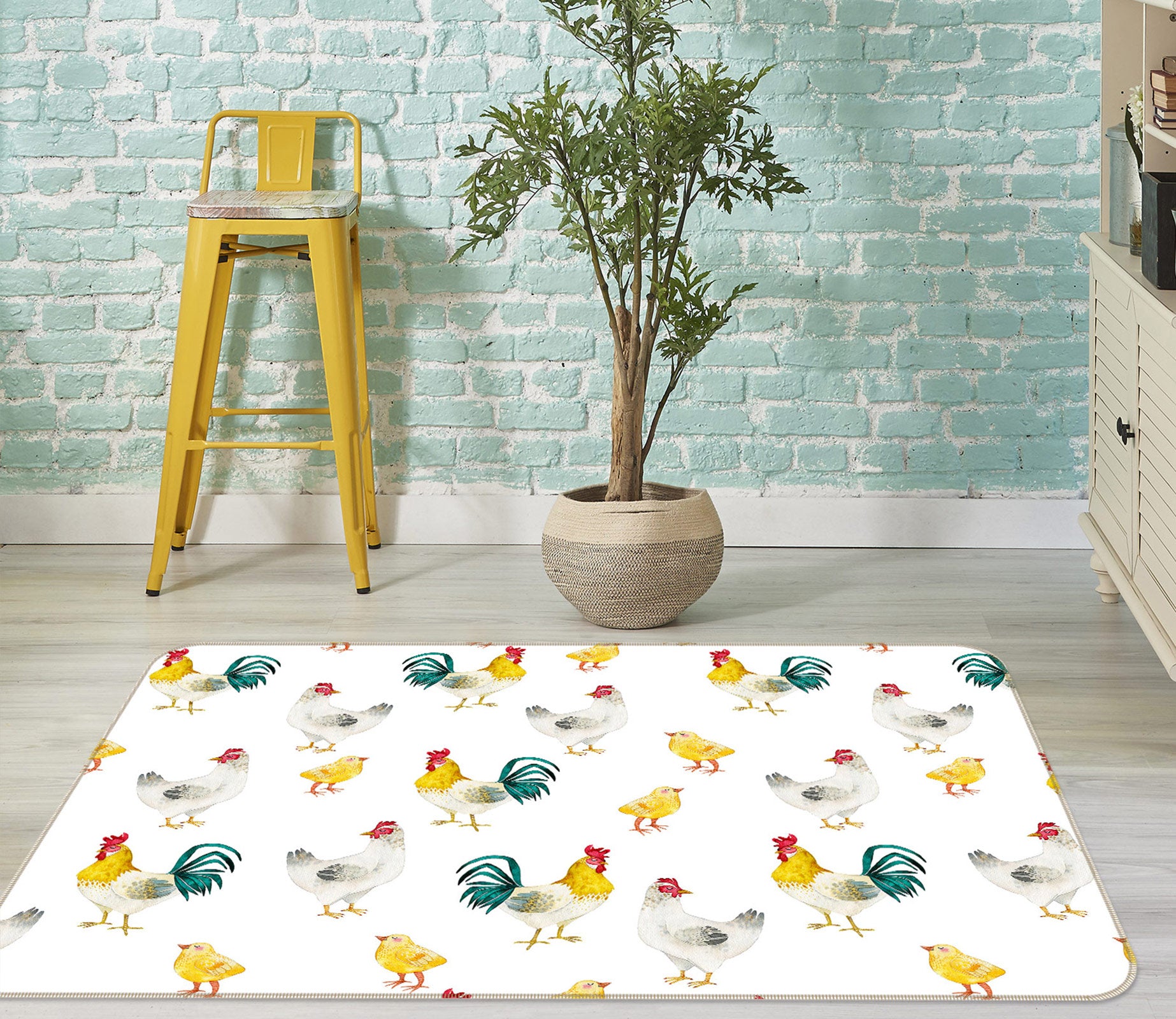 3D White Rooster 015 Uta Naumann Rug Non Slip Rug Mat