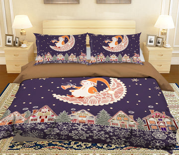 3D Moon House Pattern 31133 Christmas Quilt Duvet Cover Xmas Bed Pillowcases