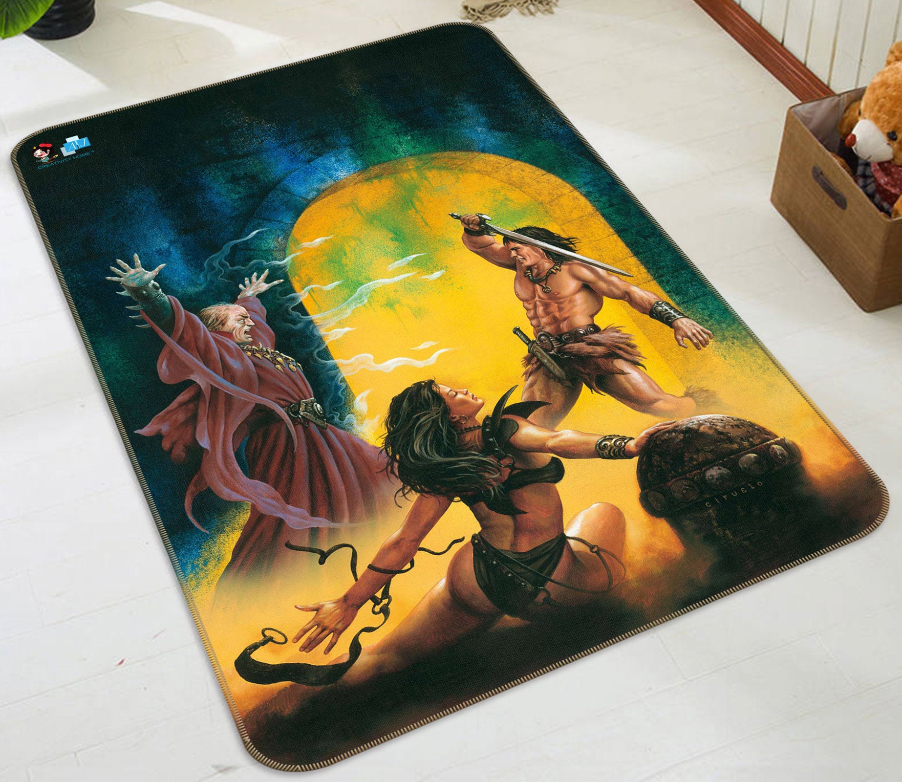 3D People Fighting 5200 Ciruelo Rug Non Slip Rug Mat