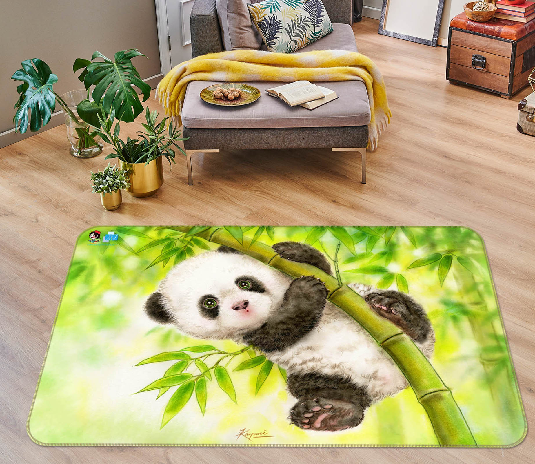 3D Cartoon Cute Panda 5602 Kayomi Harai Rug Non Slip Rug Mat