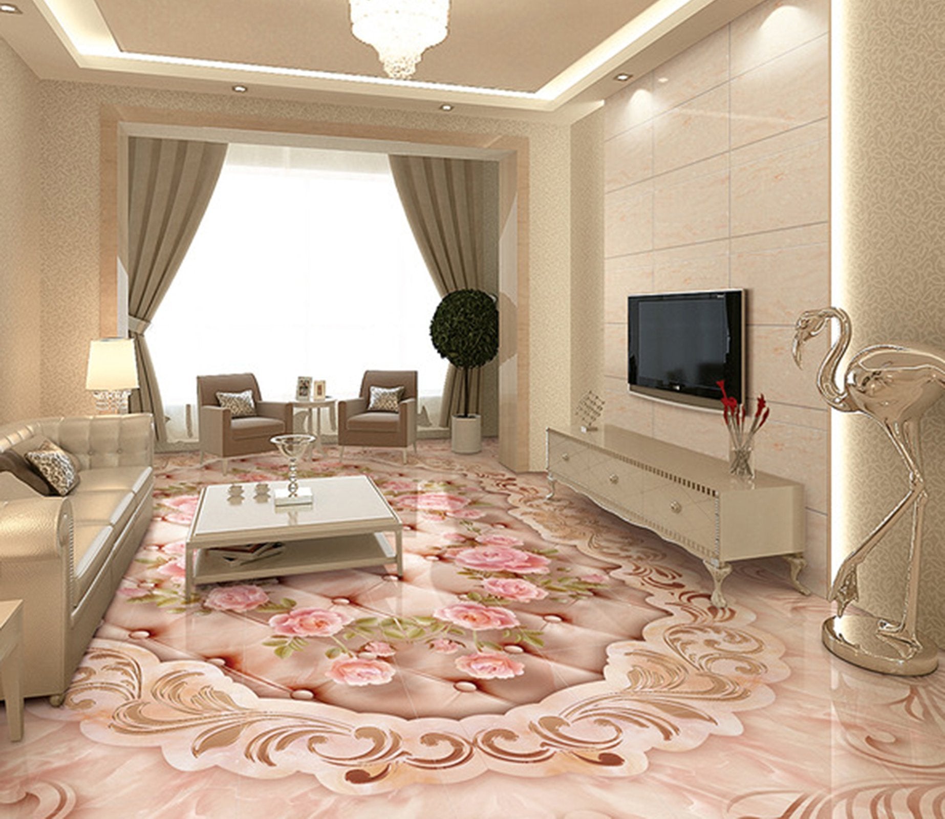 3D Pink Rose WG277 Floor Mural Wallpaper AJ Wallpaper 2 