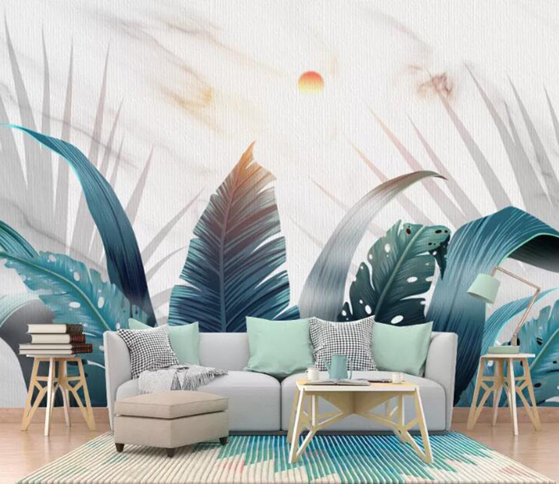 3D Green Leaf Sunset WC52 Wall Murals Wallpaper AJ Wallpaper 2 