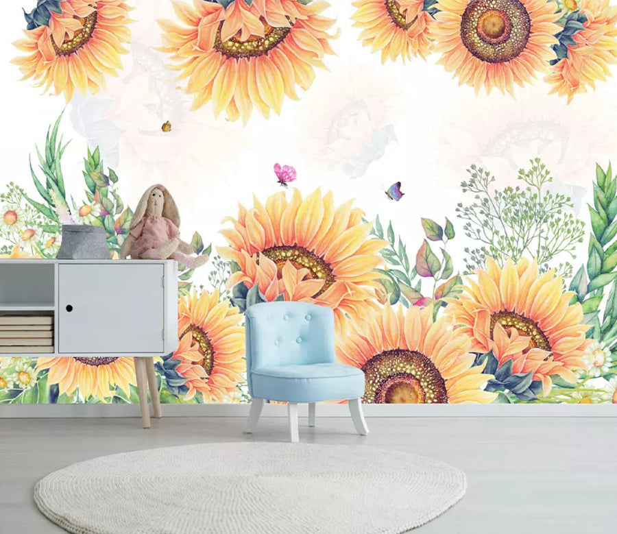 3D Sunflower Butterfly WC745 Wall Murals