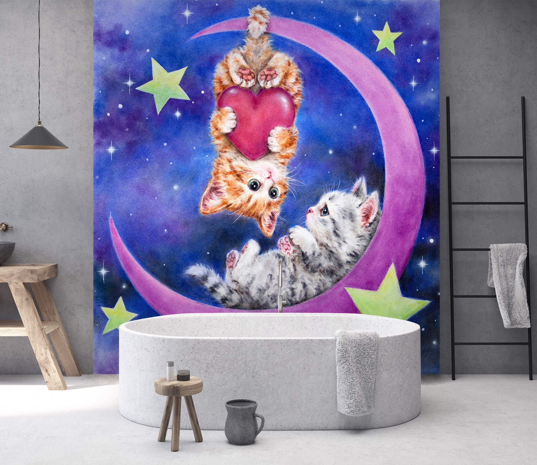 3D Moon Love Cat 5542 Kayomi Harai Wall Mural Wall Murals