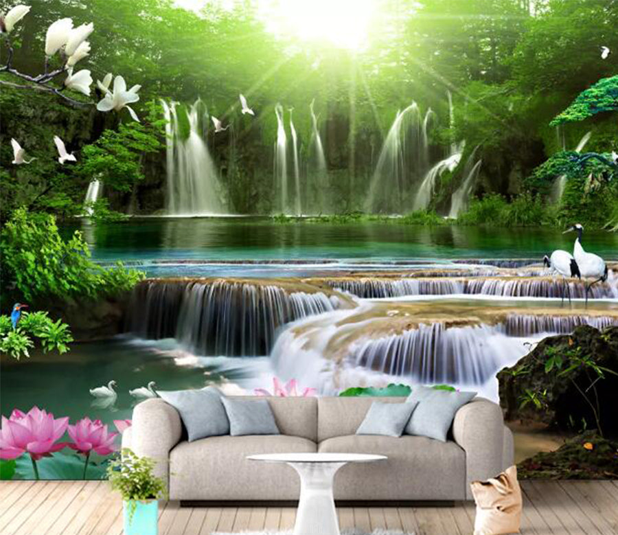 3D Waterfall Lotus WC1516 Wall Murals