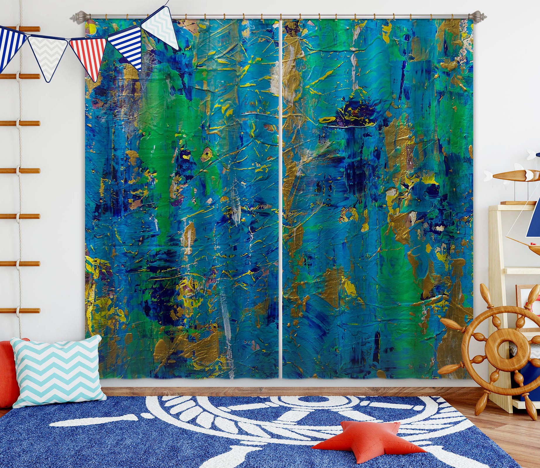 3D Blue River 245 Allan P. Friedlander Curtain Curtains Drapes
