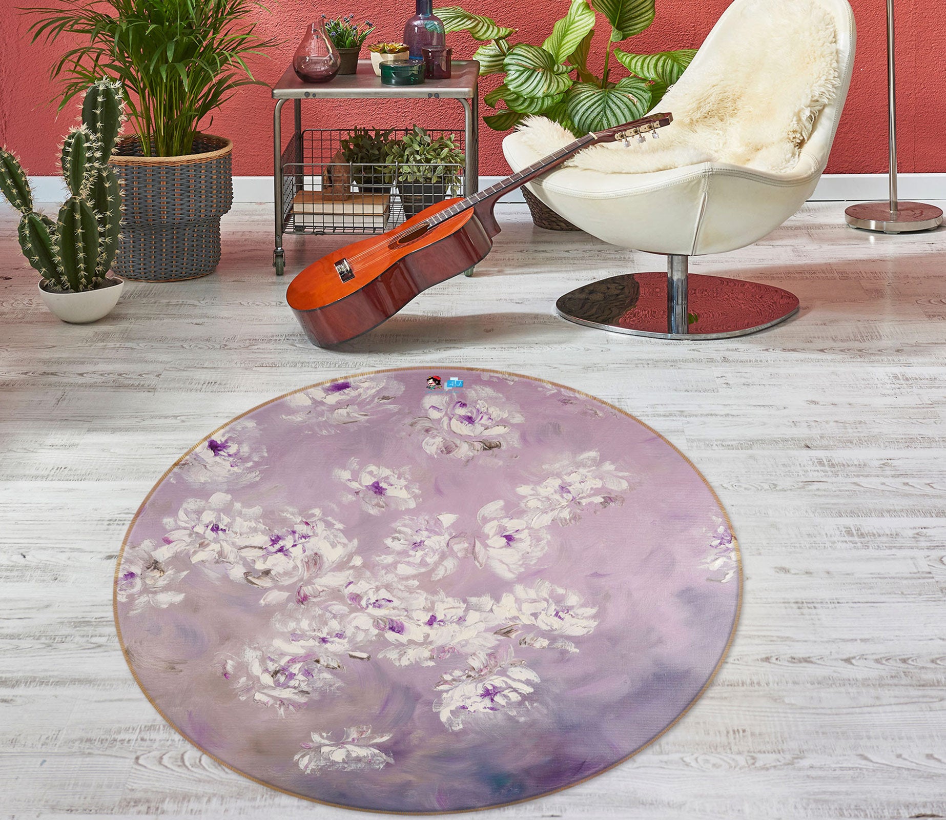 3D Pink Flower 815 Skromova Marina Rug Round Non Slip Rug Mat