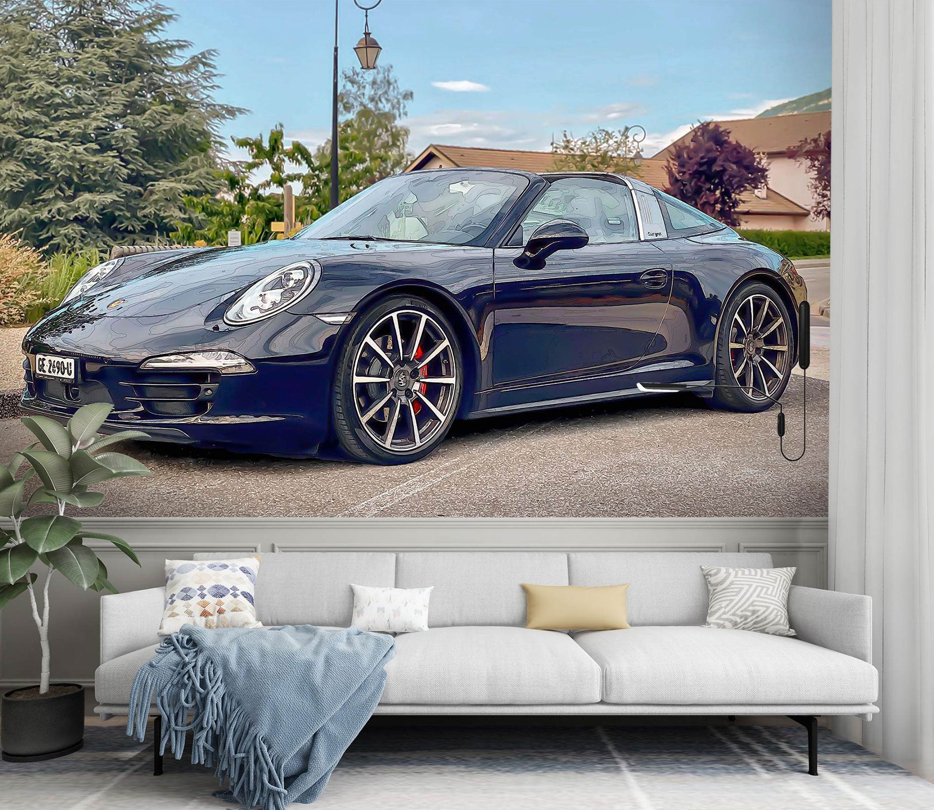 3D Black Sports Car 9163 Alius Herb Wall Mural Wall Murals