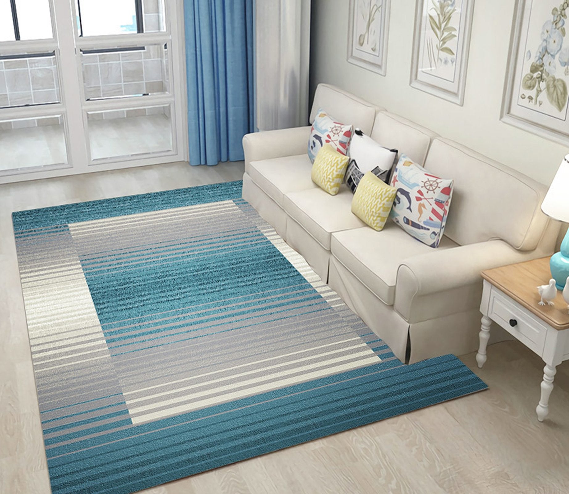 3D Blue Stripes WG189 Non Slip Rug Mat Mat AJ Creativity Home 