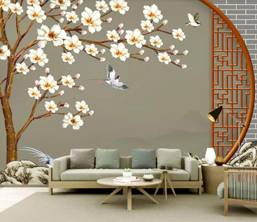 3D Flying Swallow Flower WC2695 Wall Murals