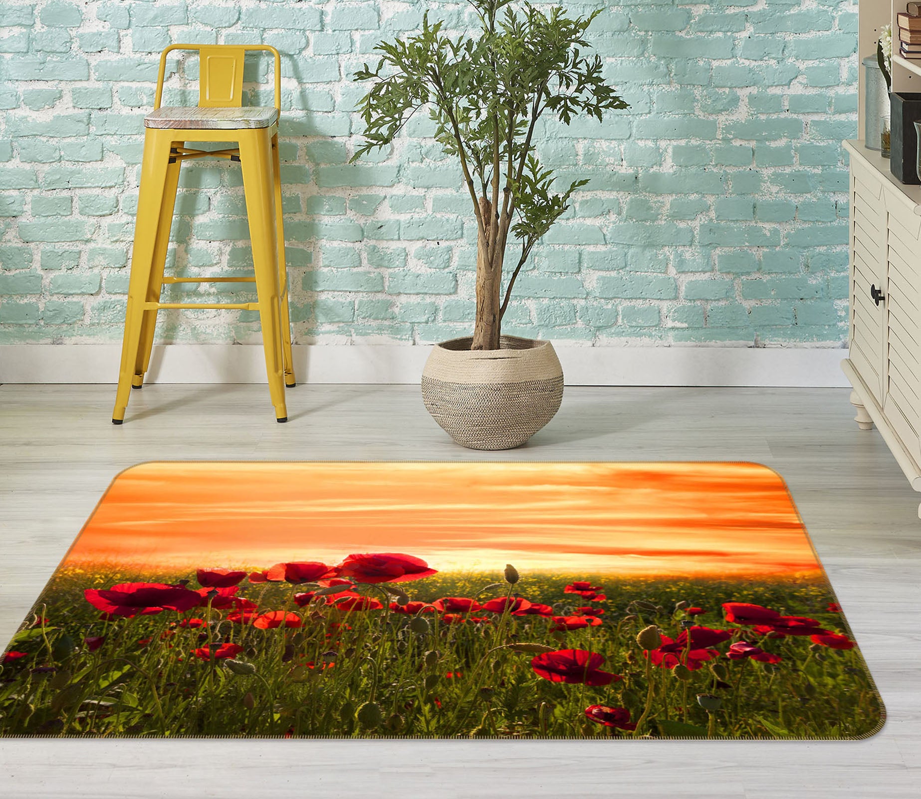 3D Red Flowers 1142 Marco Carmassi Rug Non Slip Rug Mat