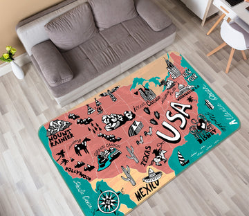 3D Color Graffiti 247 World Map Non Slip Rug Mat