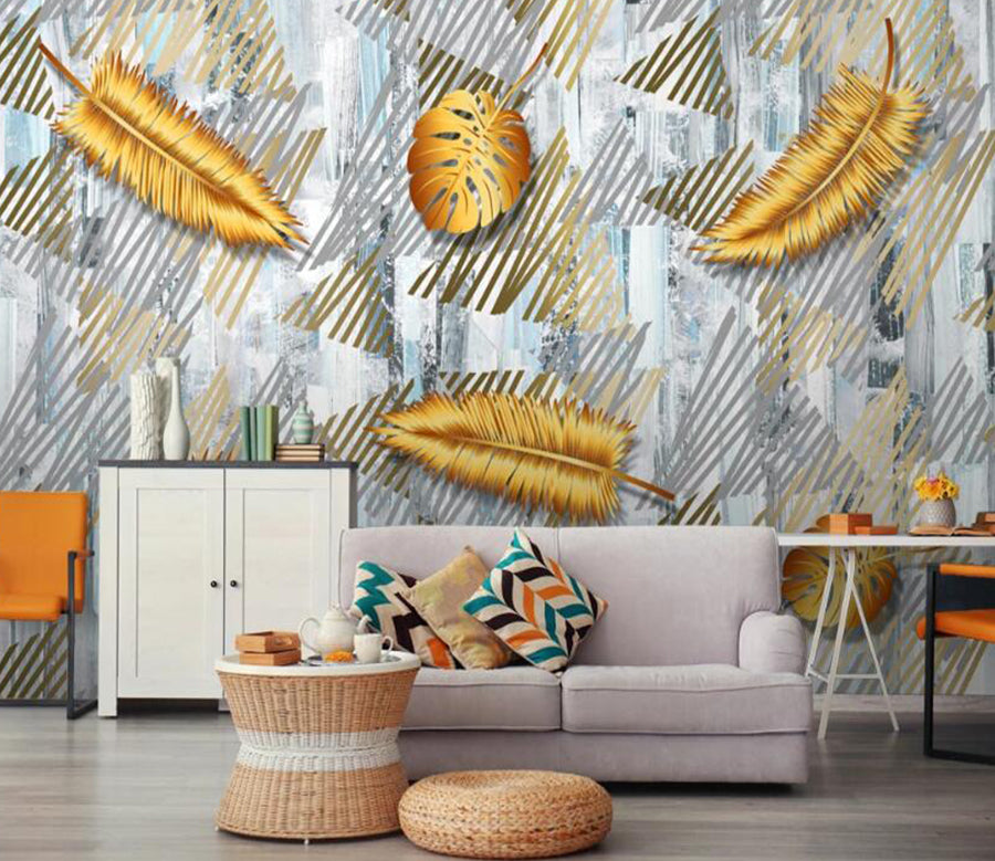 3D Golden Leaves 661 Wall Murals