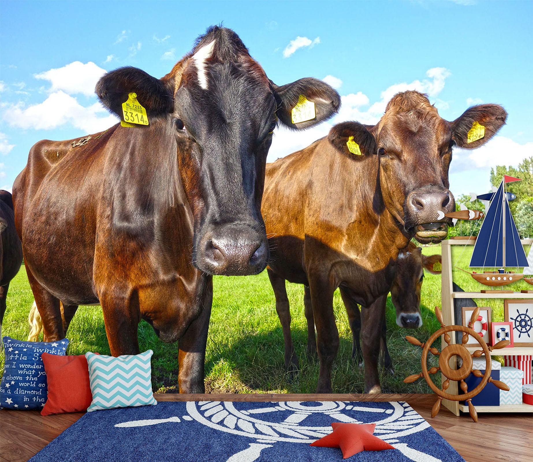 3D Brown Cow 293 Wall Murals