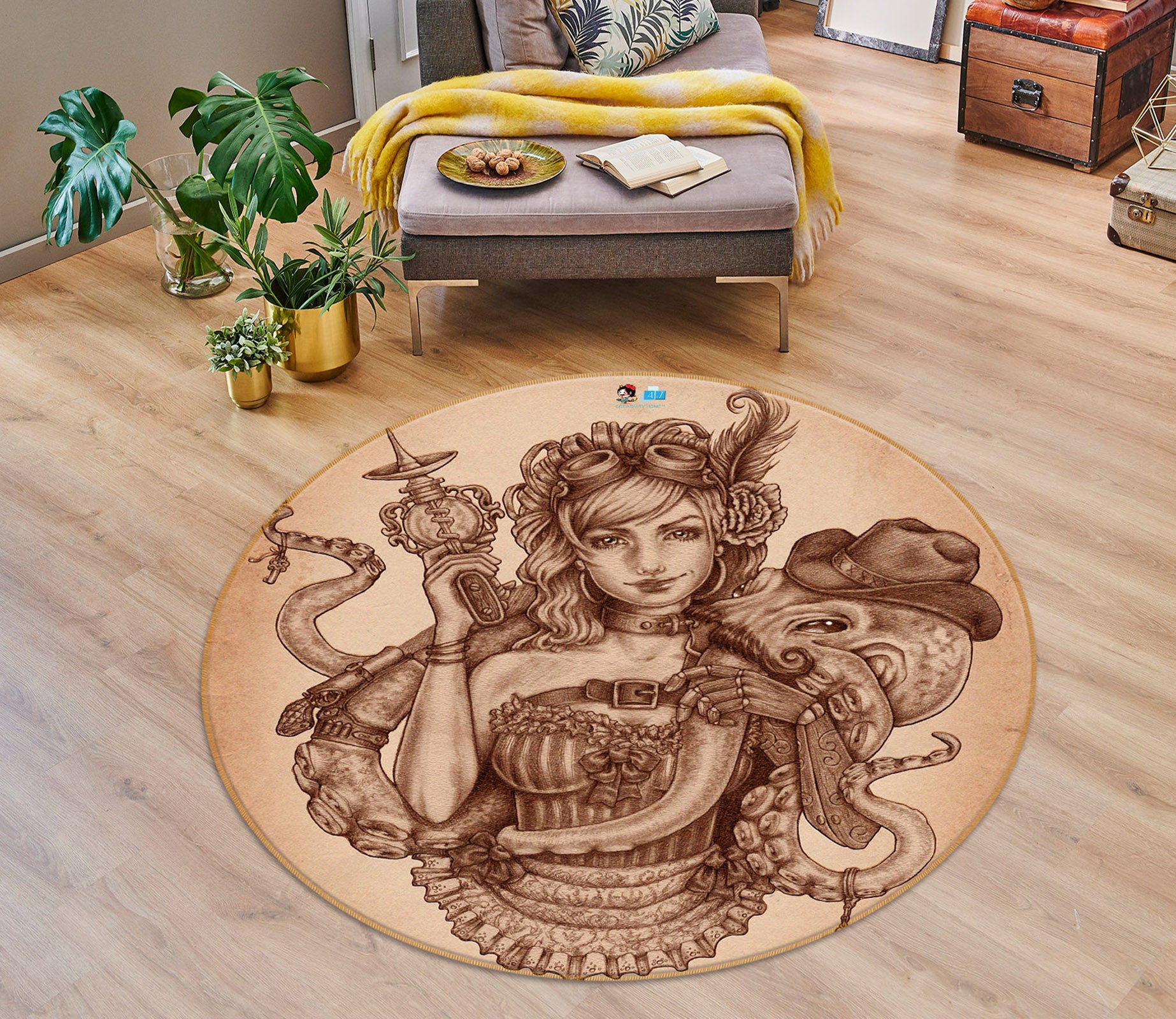 3D Octopus Woman 8916 Brigid Ashwood Rug Round Non Slip Rug Mat