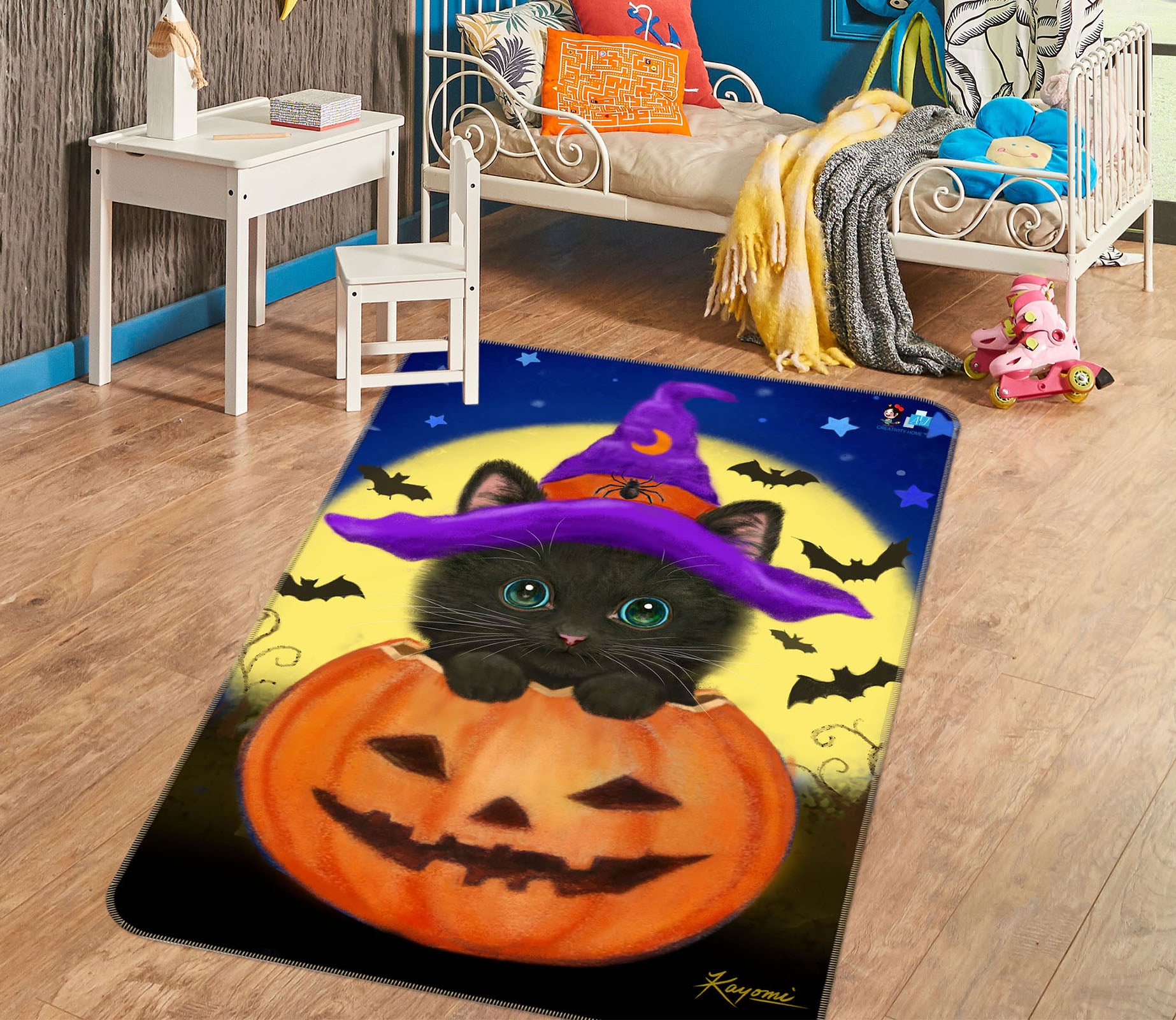 3D Pumpkin Cat 5685 Kayomi Harai Rug Non Slip Rug Mat