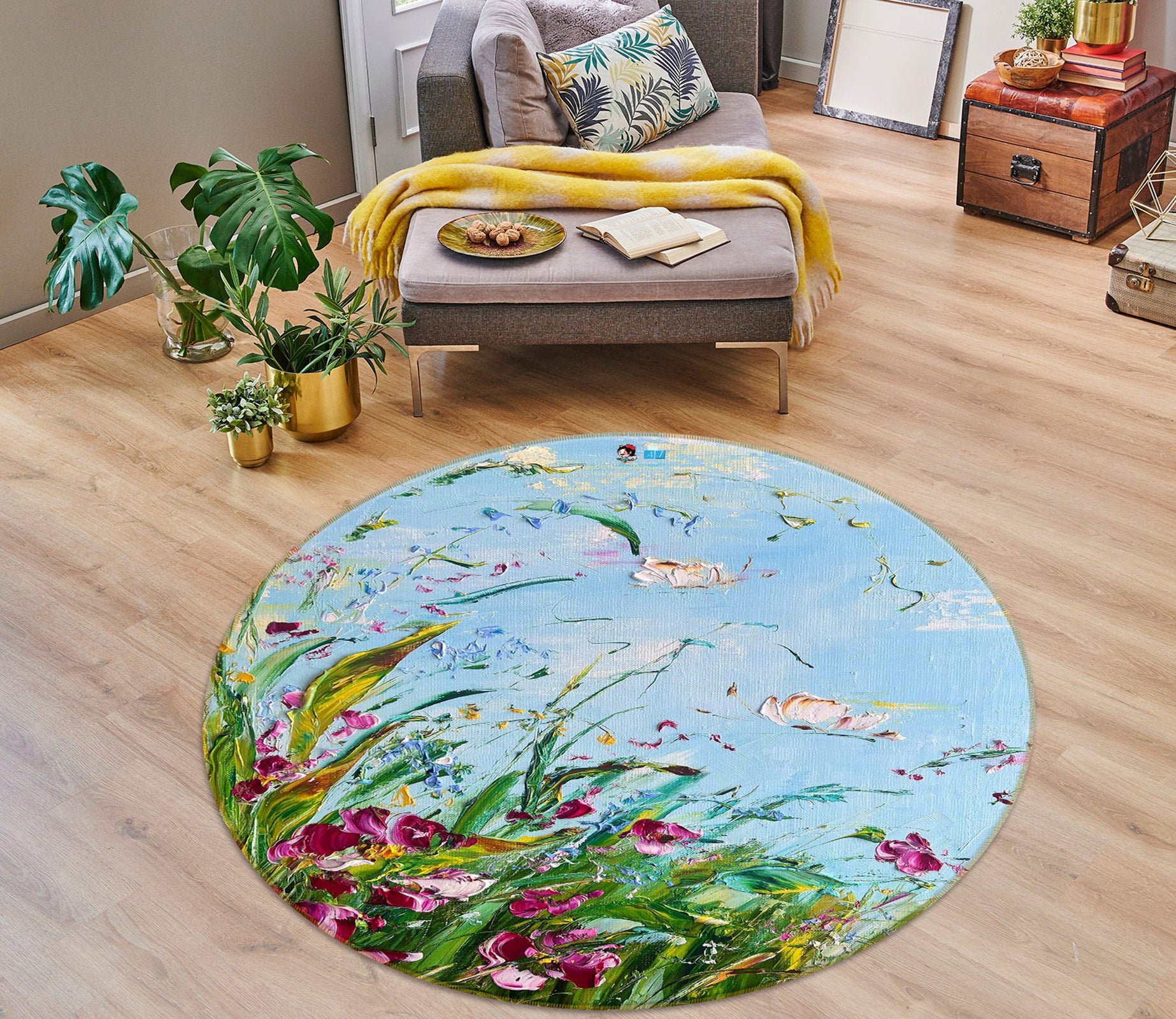 3D Garden Leaves 812 Skromova Marina Rug Round Non Slip Rug Mat