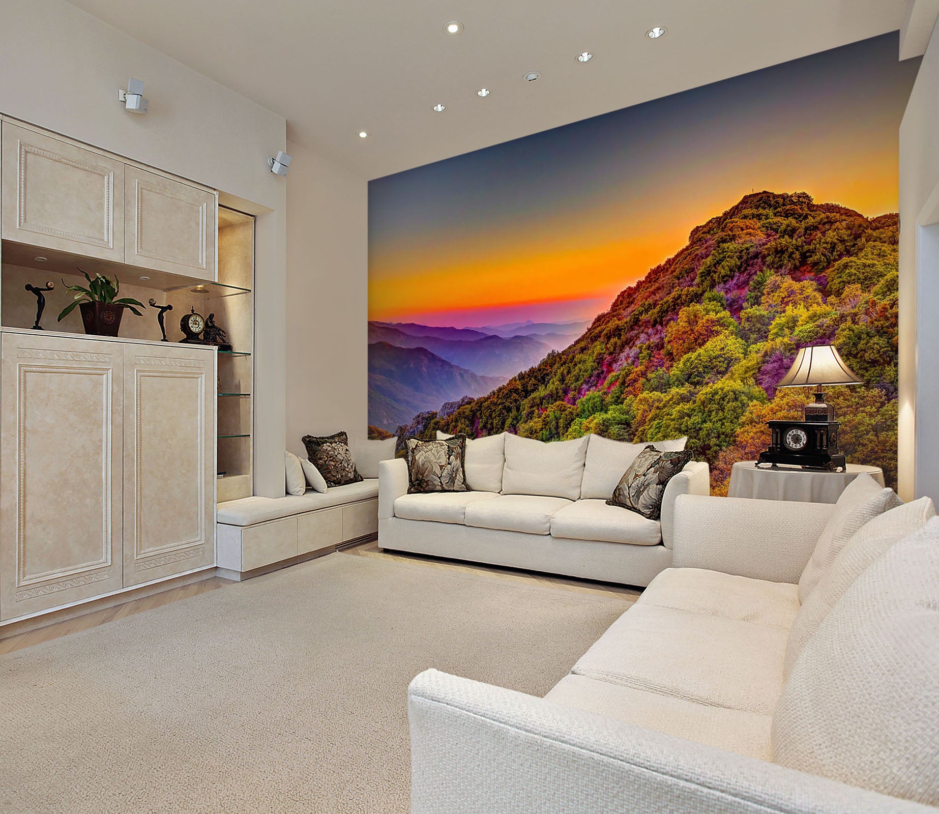 3D Sunset Mountain Forest 227 Wall Murals