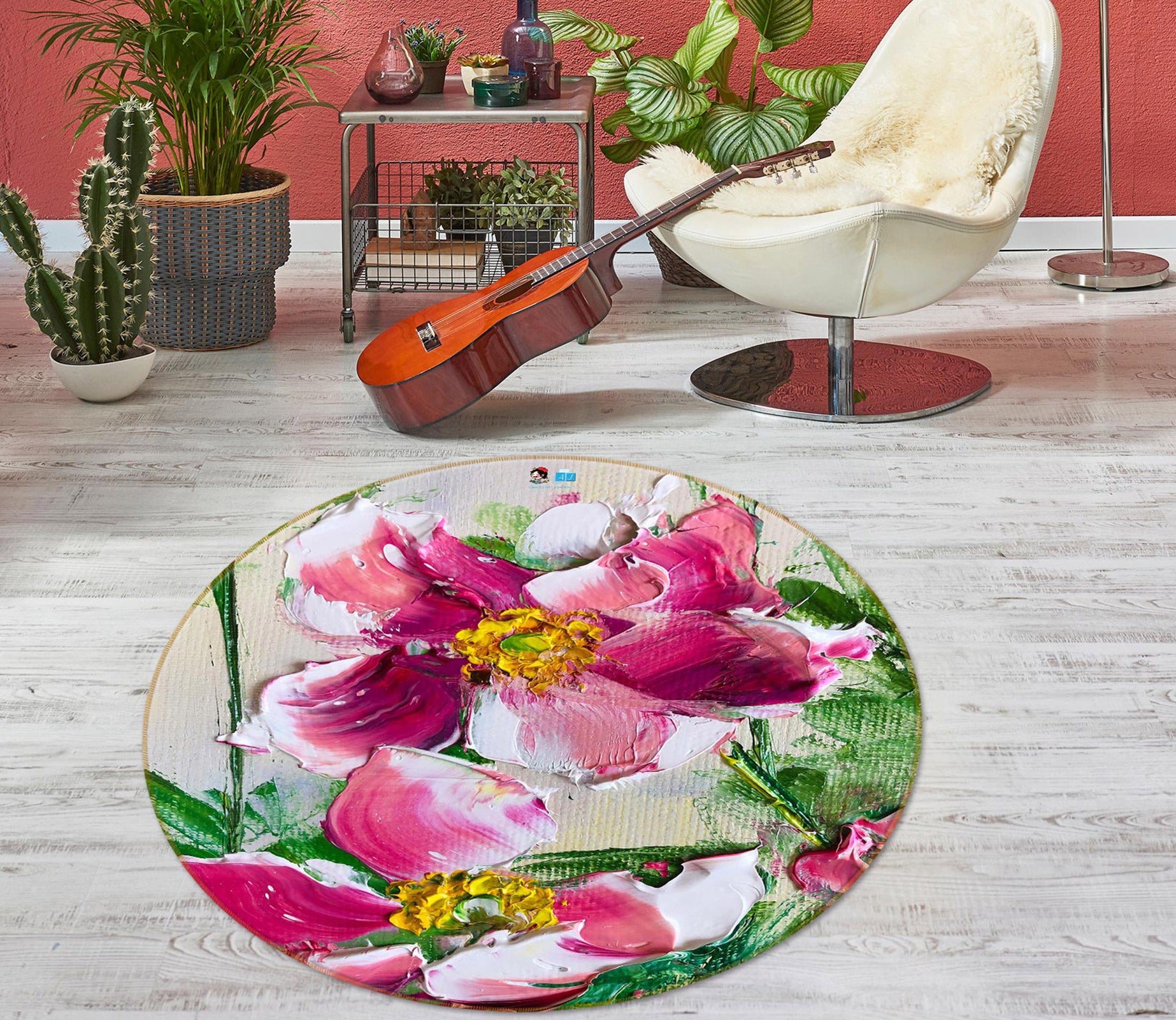 3D Flower Petals 770 Skromova Marina Rug Round Non Slip Rug Mat