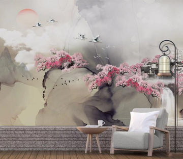 3D Peach Blossom Crane WC2745 Wall Murals