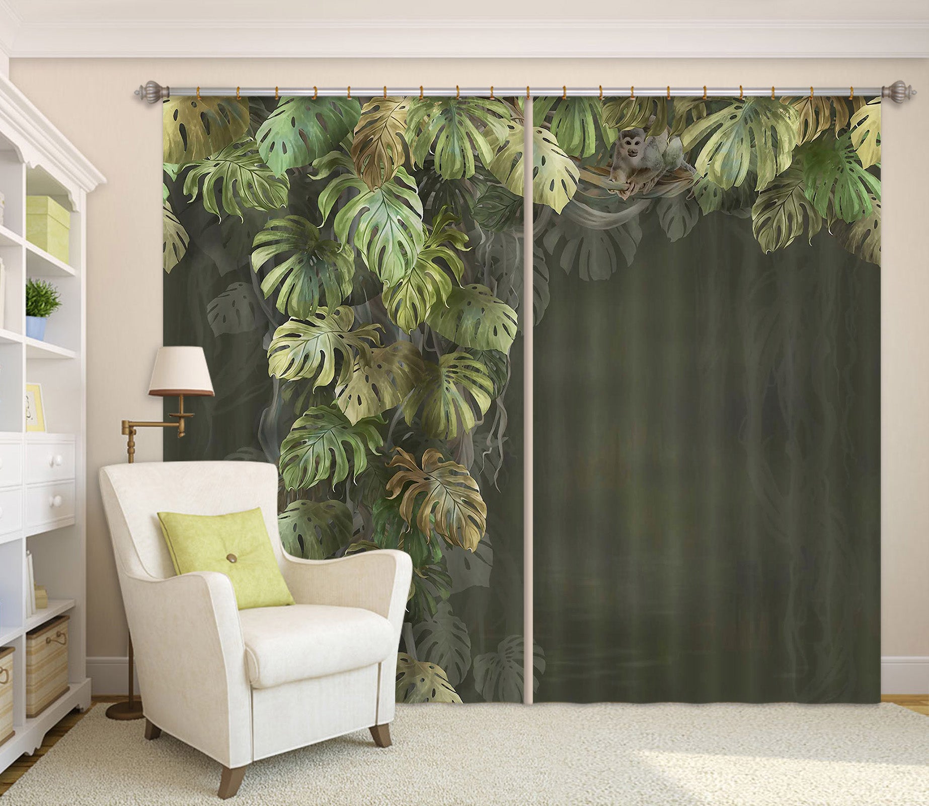 3D Night Leaves 753 Curtains Drapes