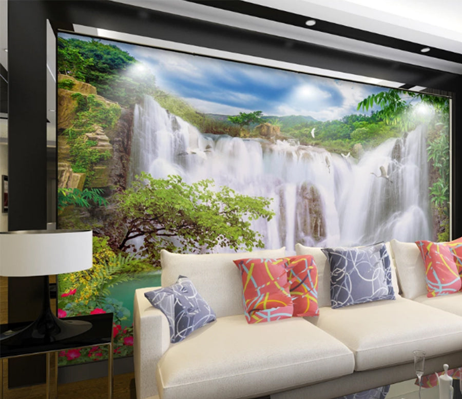 3D Waterfall Crane WC395 Wall Murals