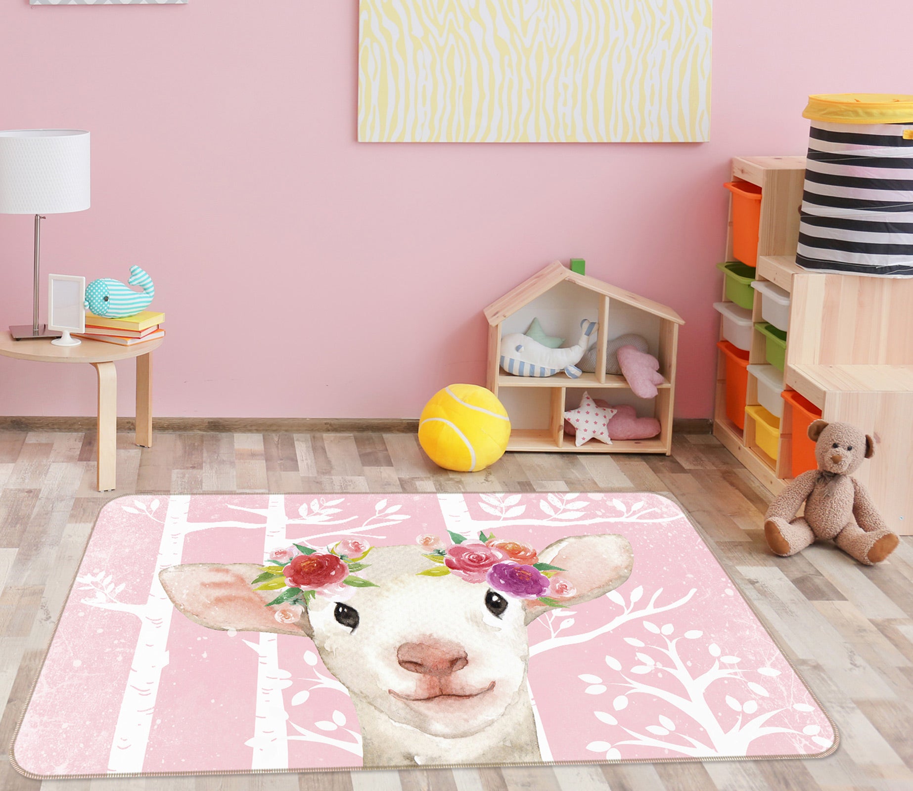 3D White Sheep 053 Uta Naumann Rug Non Slip Rug Mat