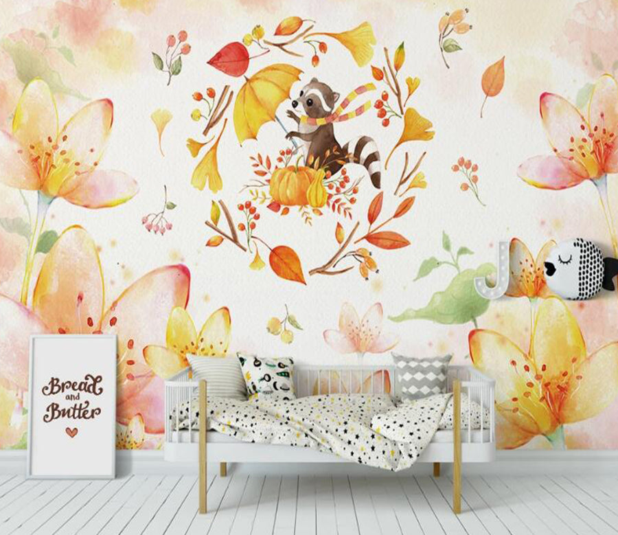 3D Golden Leaf Squirrel 929 Wall Murals