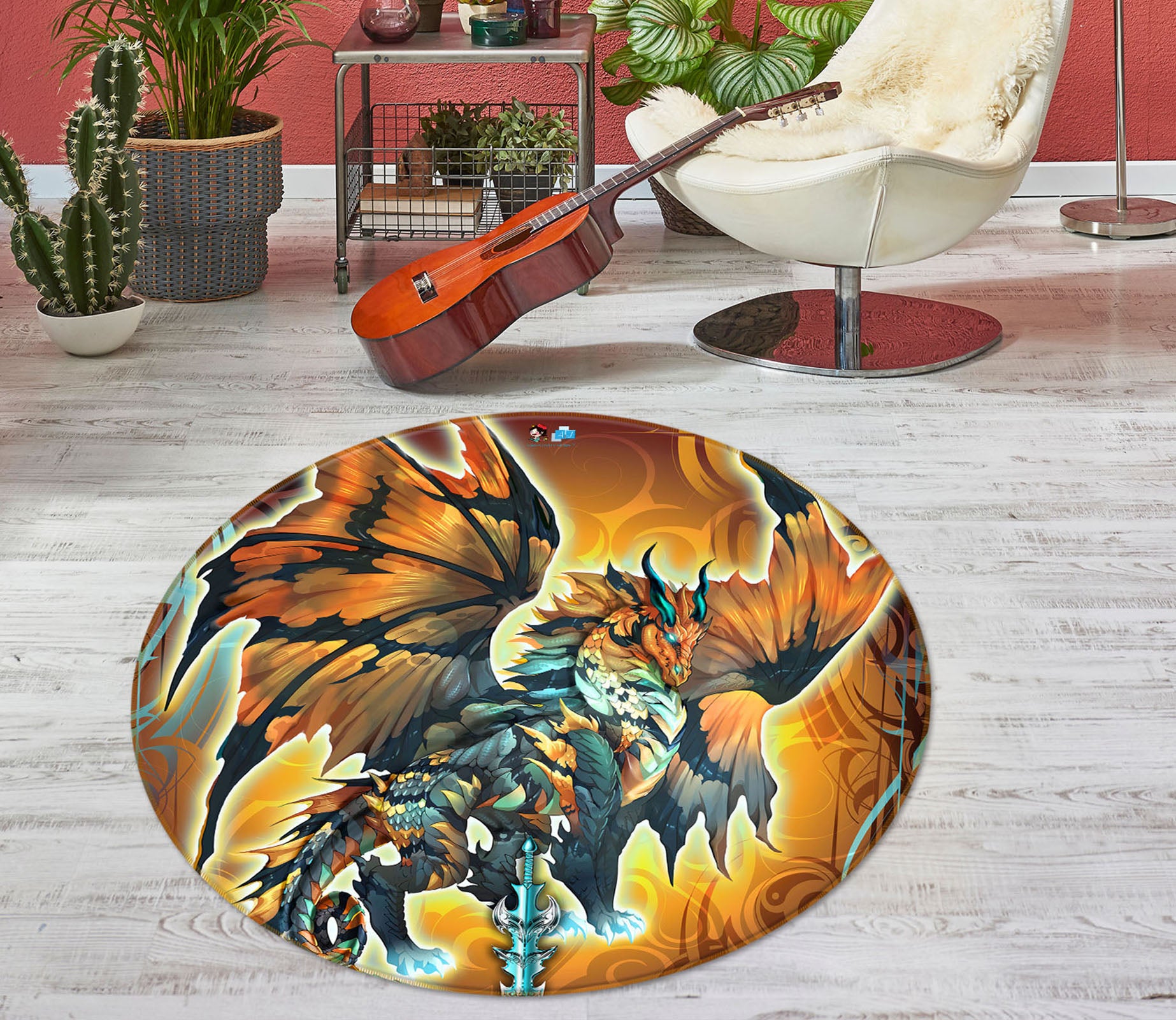 3D Dragon Wings 8370 Ruth Thompson Rug Round Non Slip Rug Mat