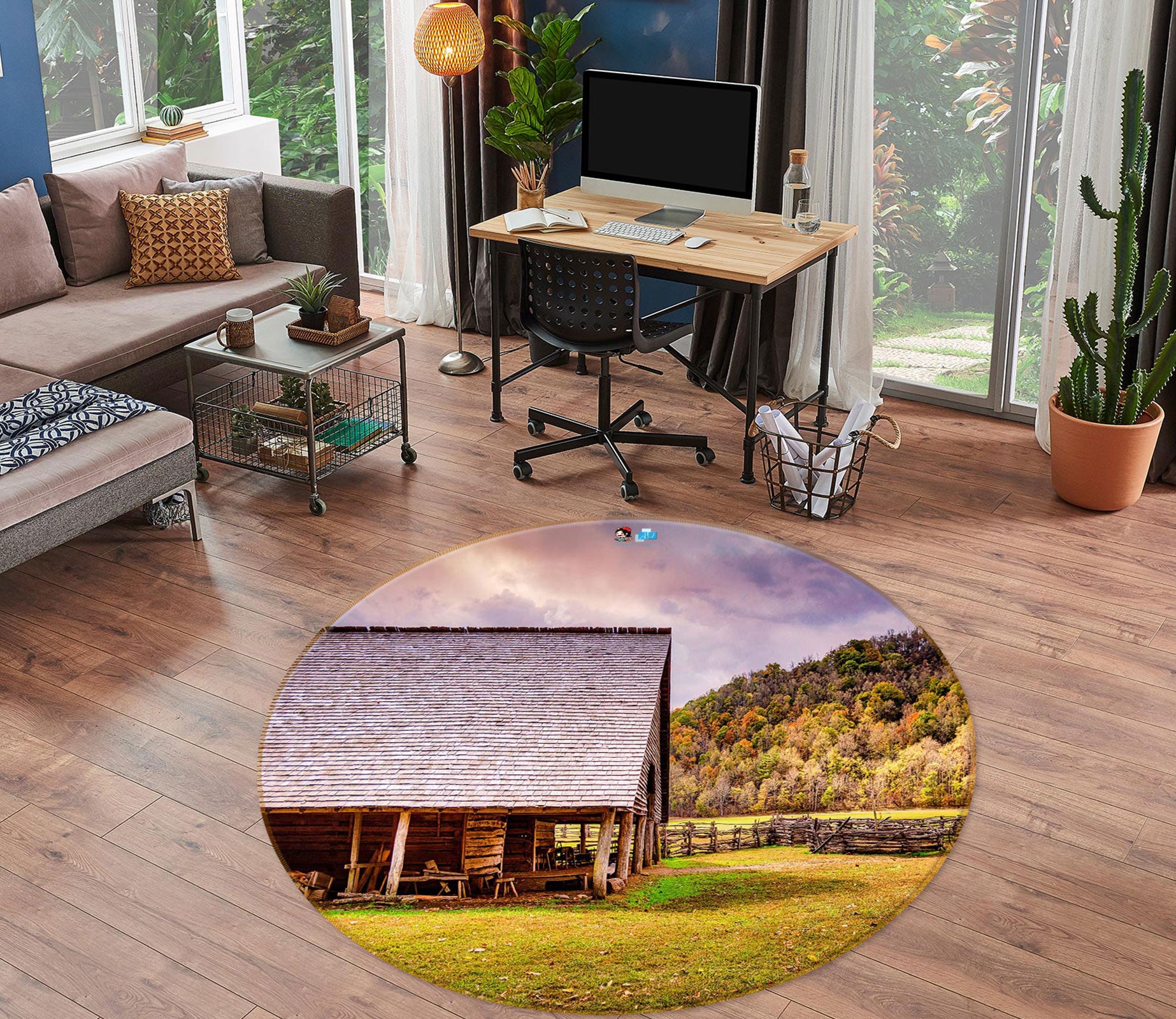 3D House Lawn 5012 Beth Sheridan Rug Round Non Slip Rug Mat