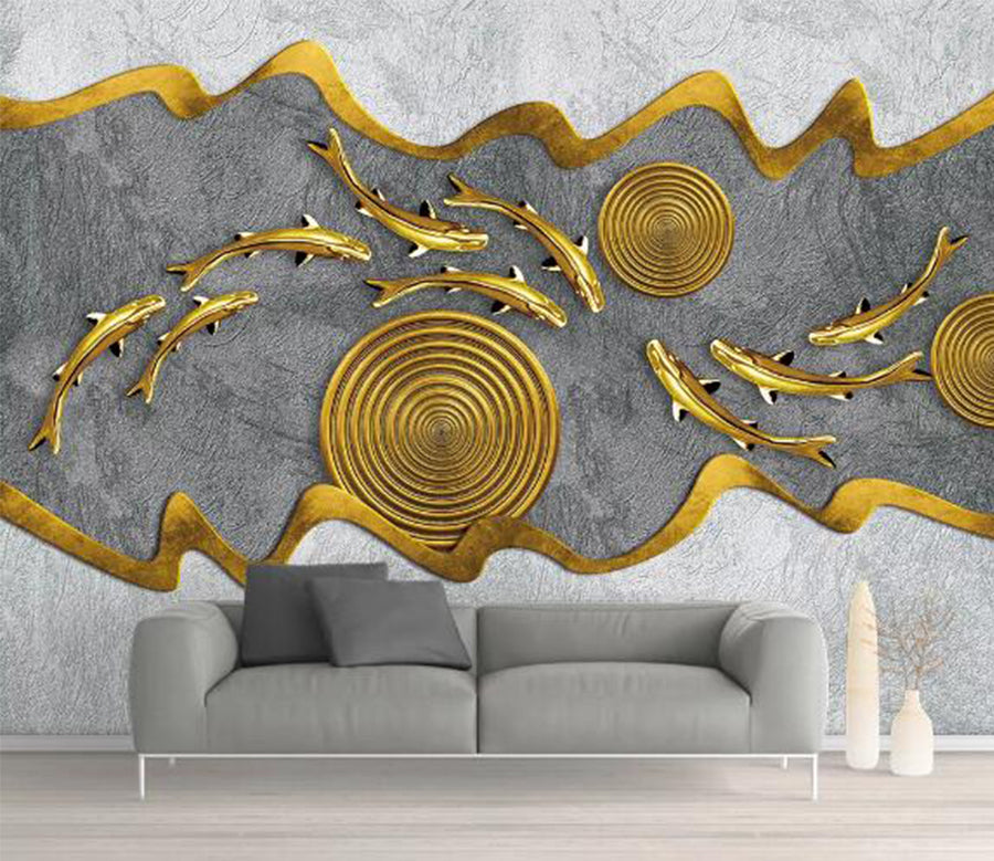 3D Gold Koi WC1213 Wall Murals