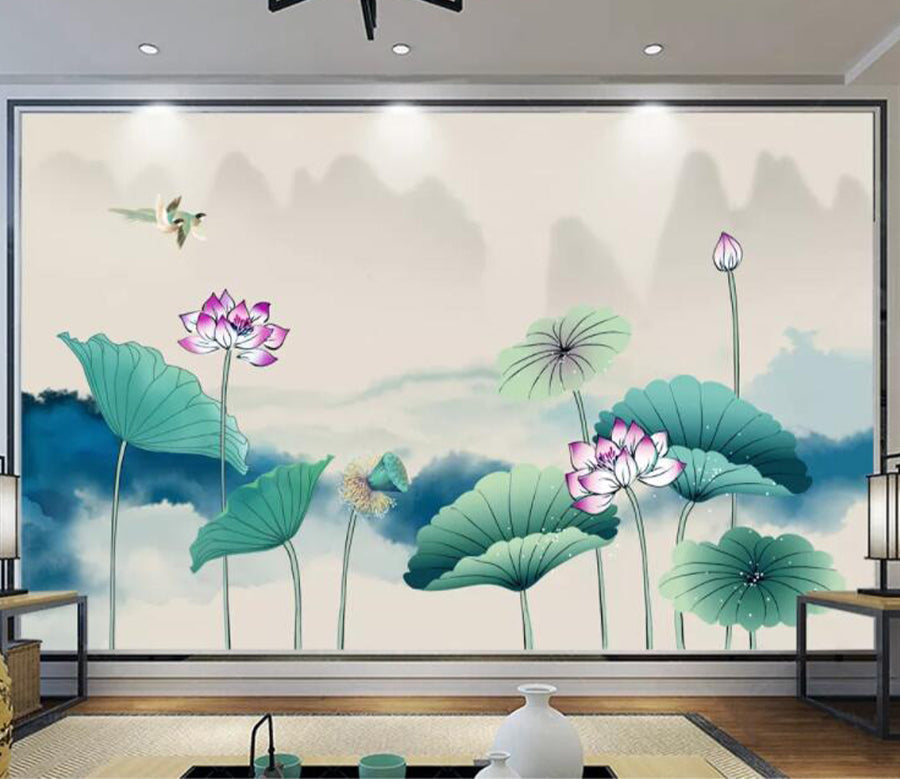 3D Lotus Leaf WC2658 Wall Murals