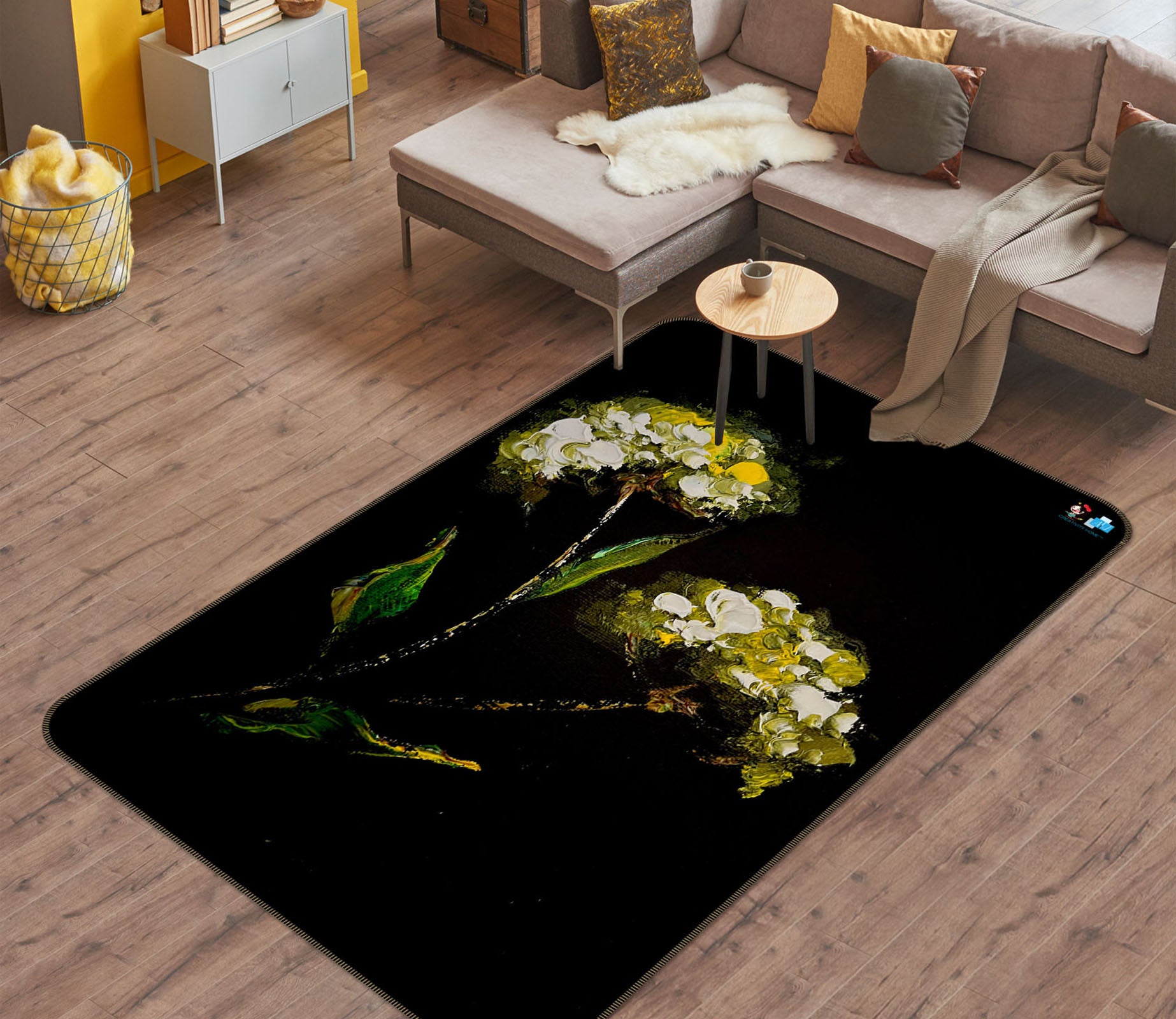 3D Yellow Flower 3848 Skromova Marina Rug Non Slip Rug Mat