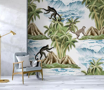 3D Monkey Green Leaf WG48 Wall Murals Wallpaper AJ Wallpaper 2 