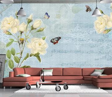 3D White Flower Butterfly WC108 Wall Murals