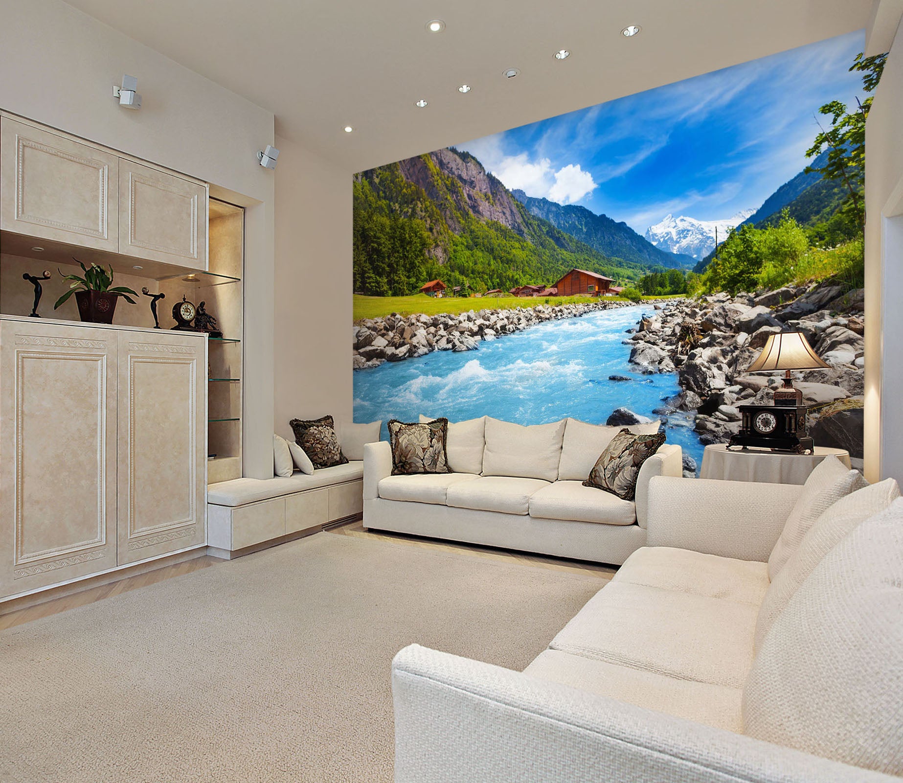 3D Lake Stone House 196 Wall Murals