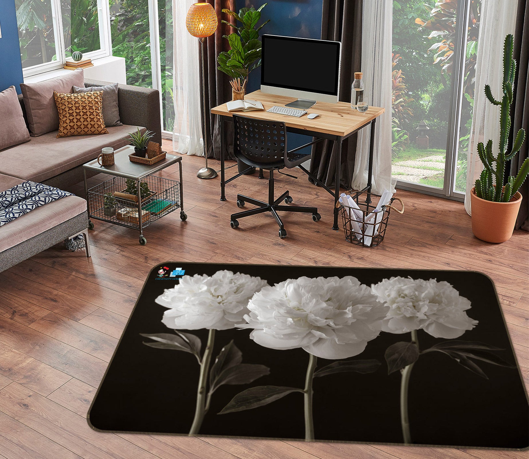 3D White Flower 6820 Assaf Frank Rug Non Slip Rug Mat