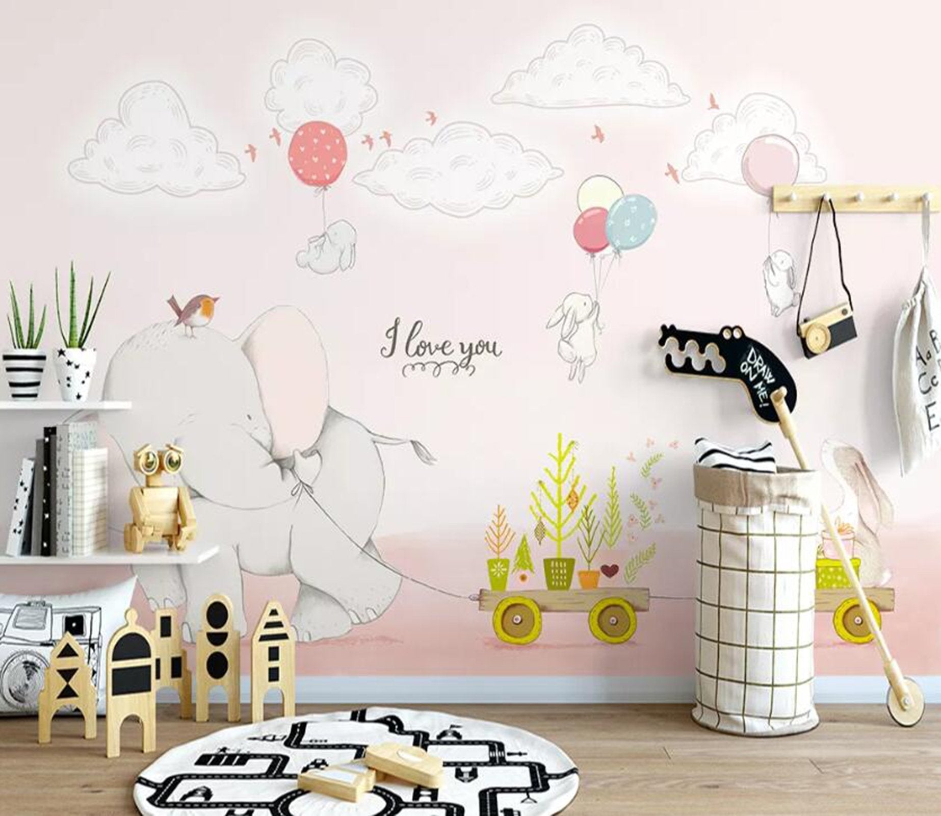 3D Baby Elephant Balloon WC52 Wall Murals Wallpaper AJ Wallpaper 2 