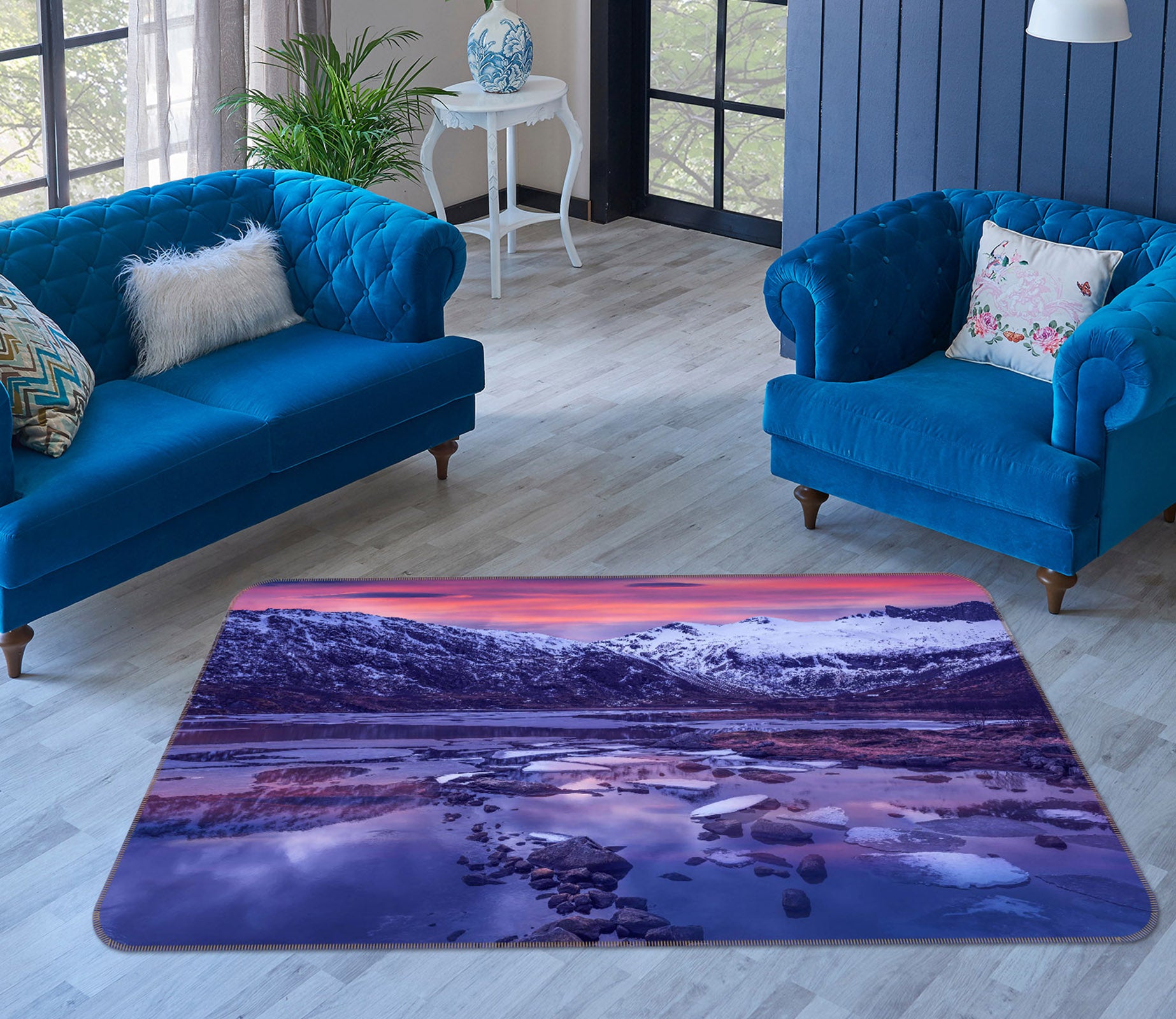 3D Purple Glacier 1126 Marco Carmassi Rug Non Slip Rug Mat