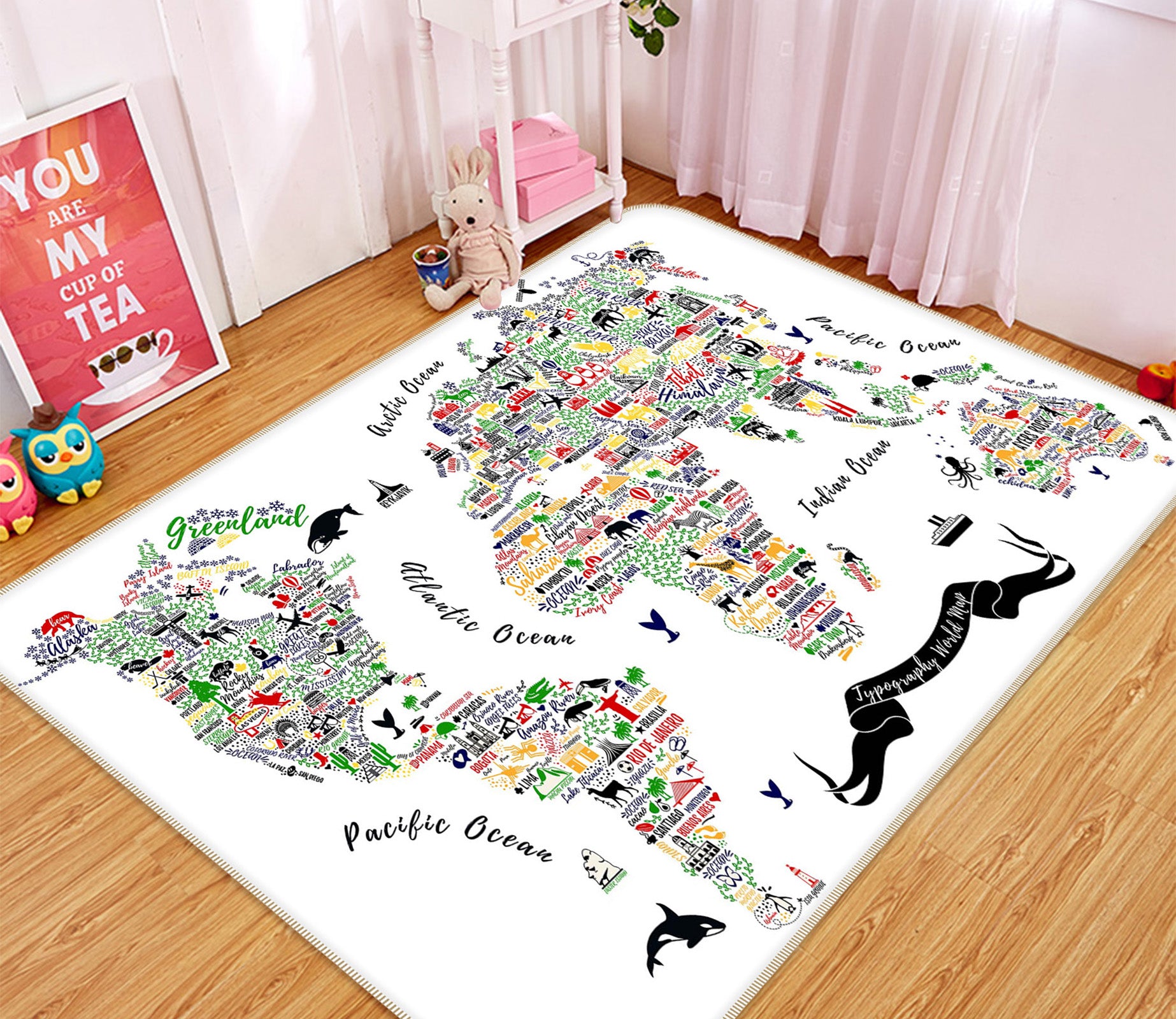 3D Color Painting 264 World Map Non Slip Rug Mat