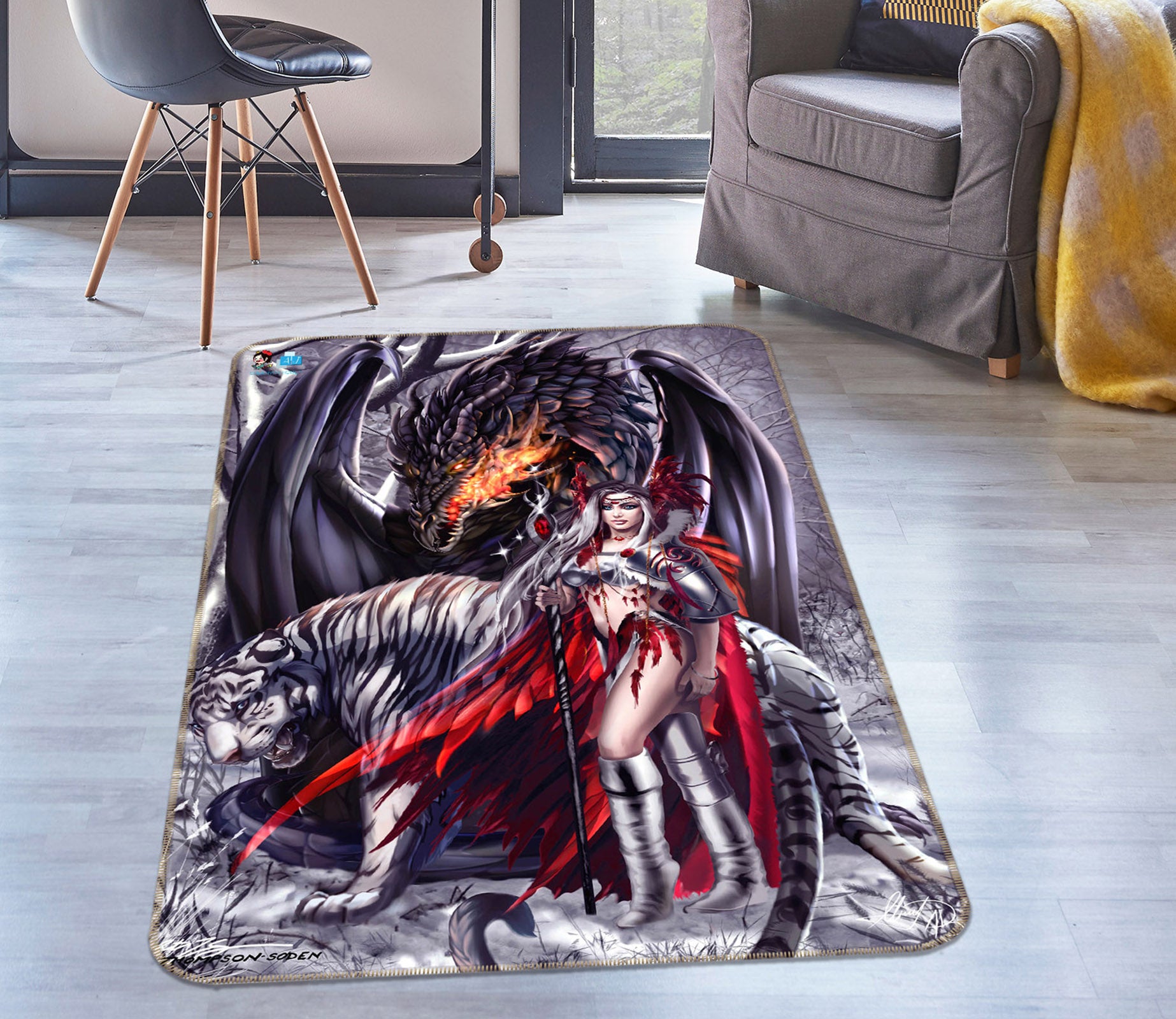 3D Dragon Woman 8227 Ruth Thompson Rug Non Slip Rug Mat