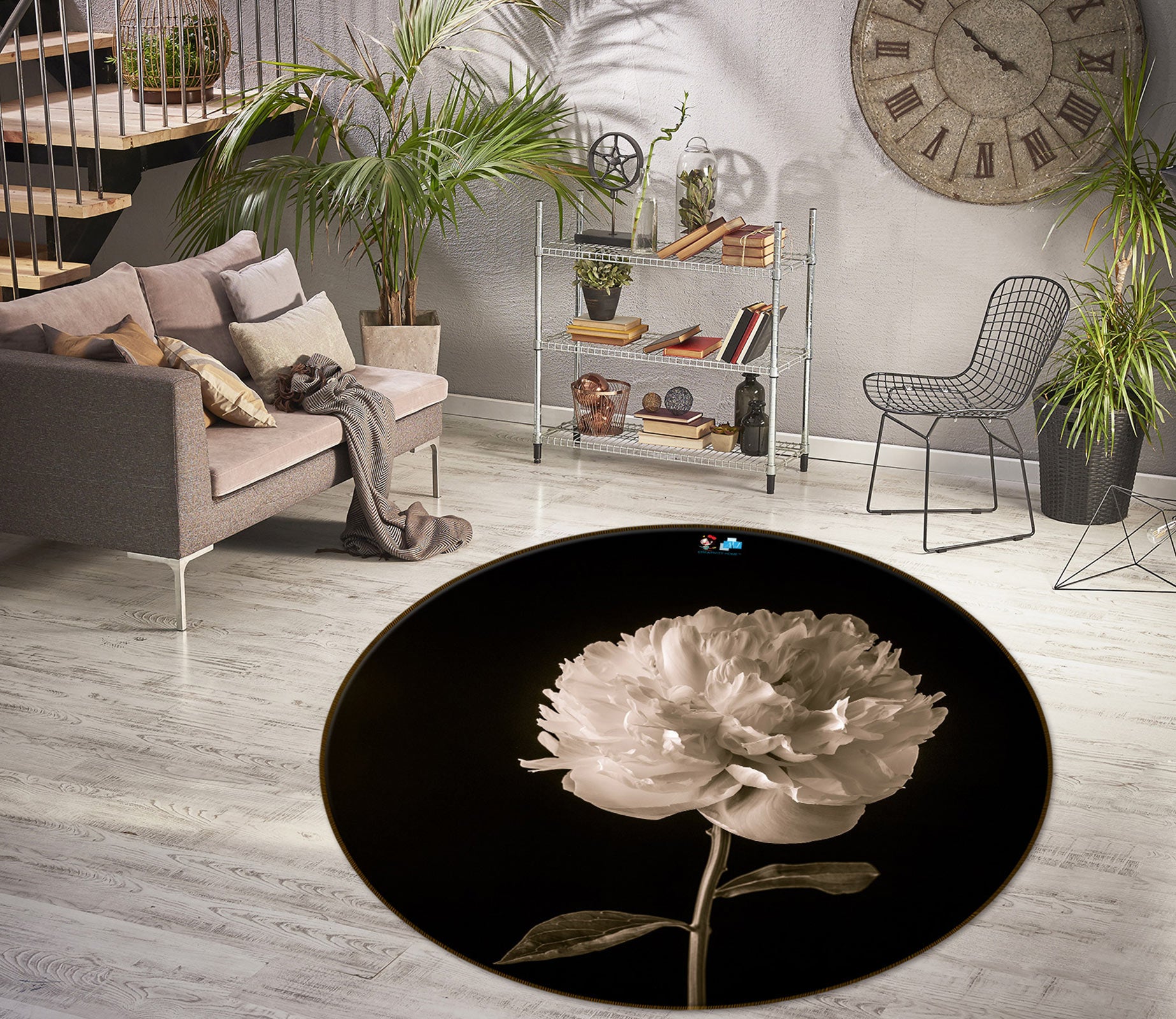 3D Elegant Flower 7521 Assaf Frank Rug Round Non Slip Rug Mat