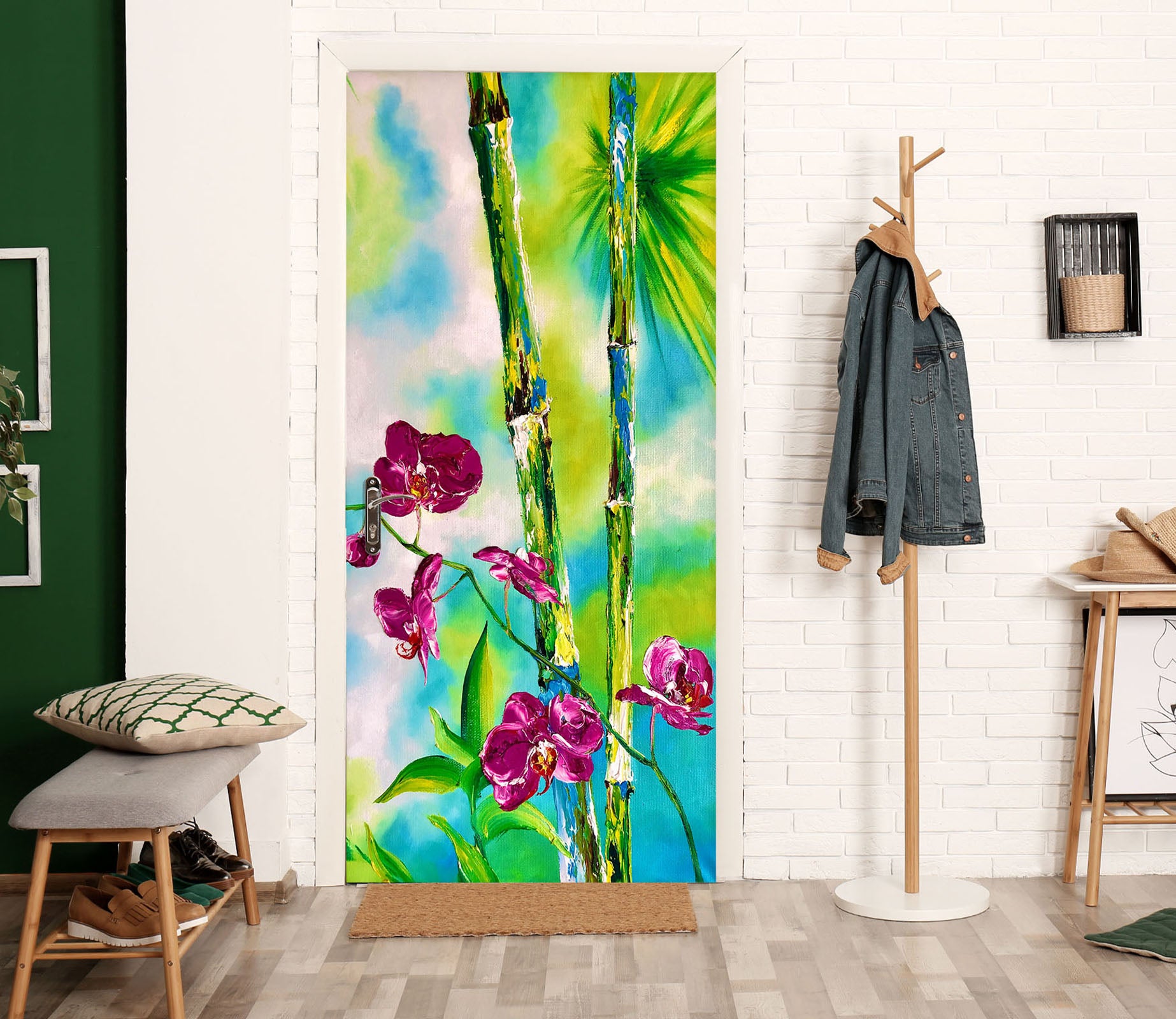 3D Green Bamboo 3277 Skromova Marina Door Mural