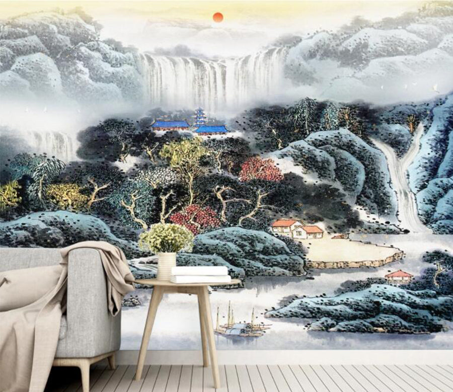 3D Waterfall Forest WC1107 Wall Murals