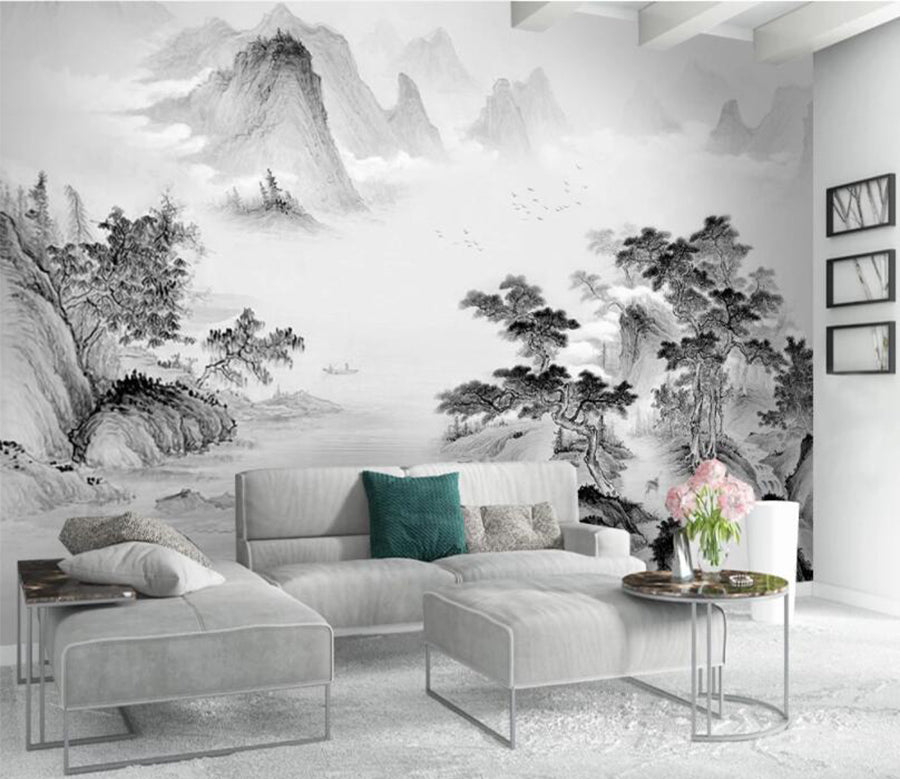 3D Tree Mountain WC2638 Wall Murals