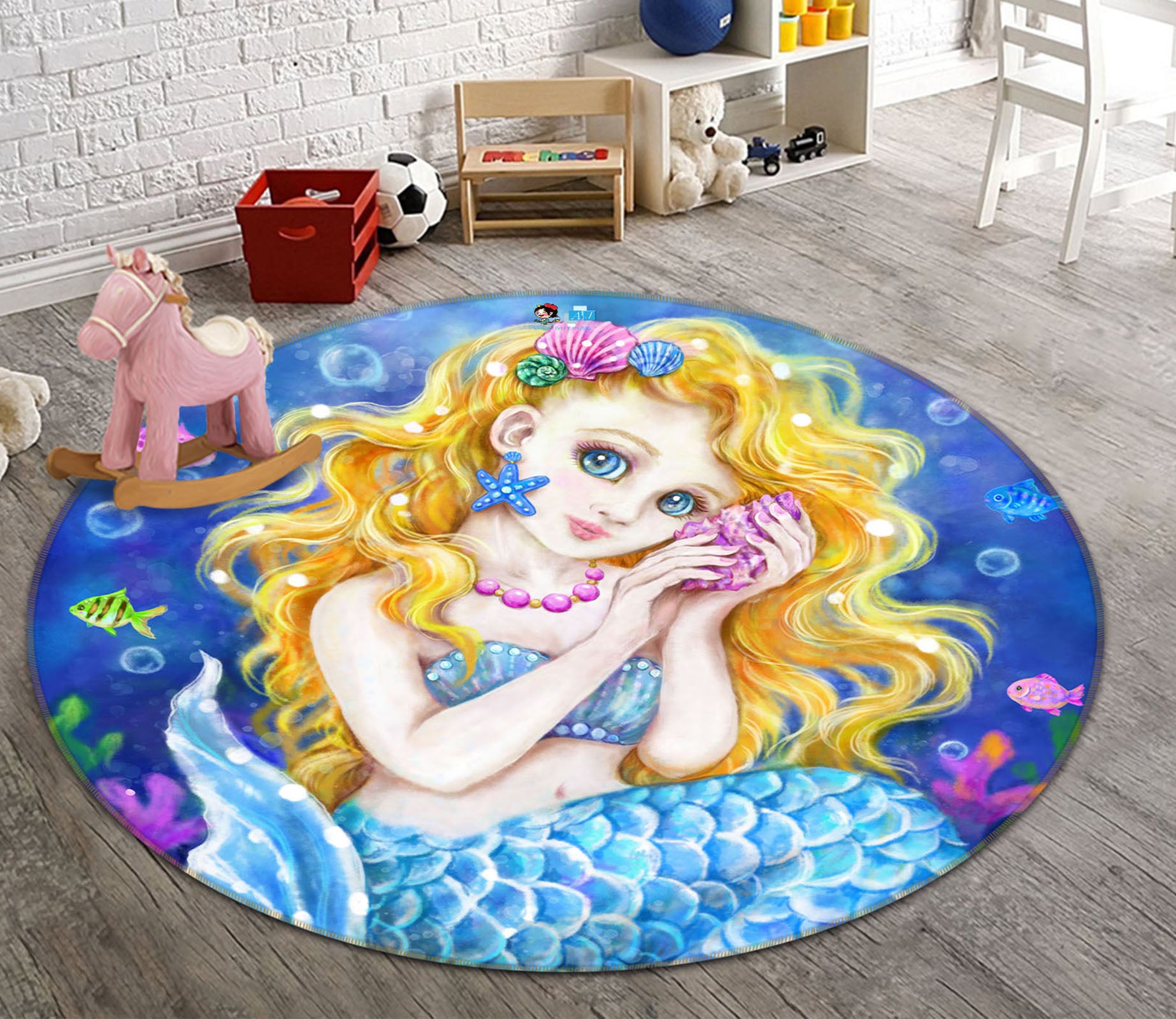 3D Mermaid Bubble 6034 Kayomi Harai Rug Round Non Slip Rug Mat