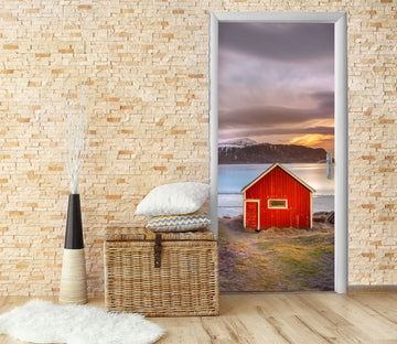 3D Lakeside Red Cabin 11626 Marco Carmassi Door Mural