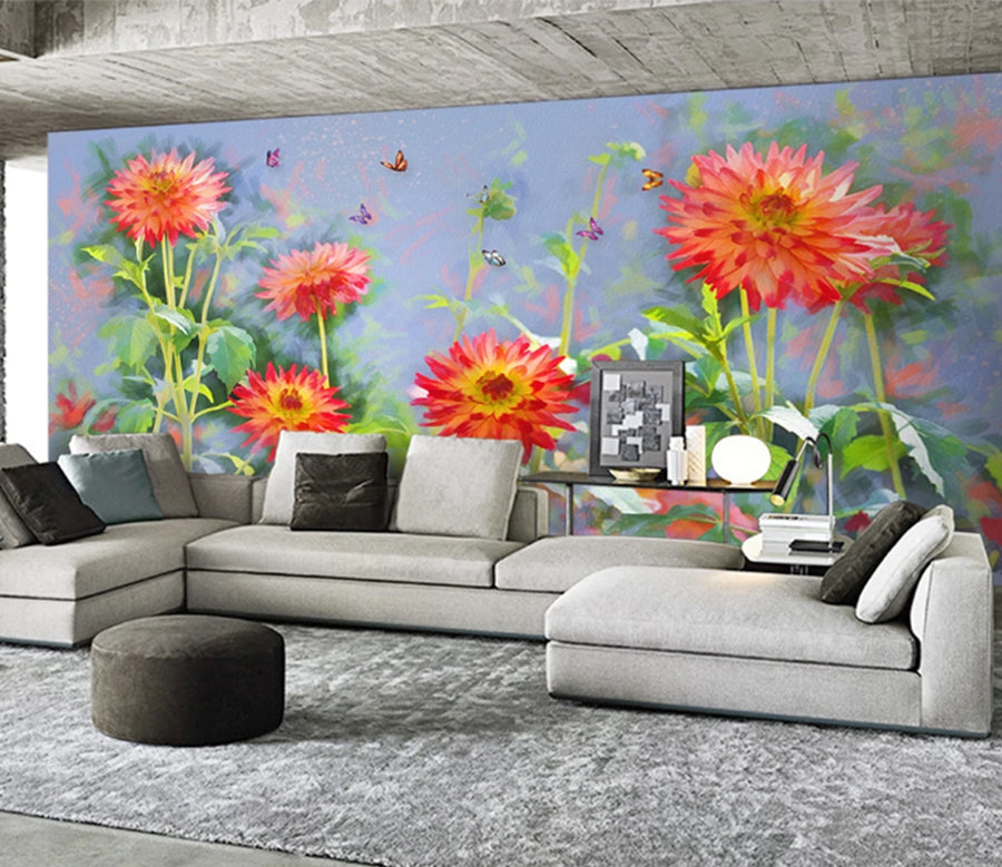 3D Red Chrysanthemum WC1831 Wall Murals