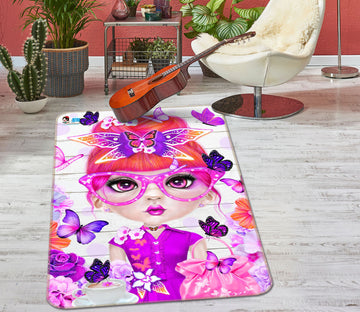 3D Purple Butterfly Girl 8528 Sheena Pike Rug Non Slip Rug Mat