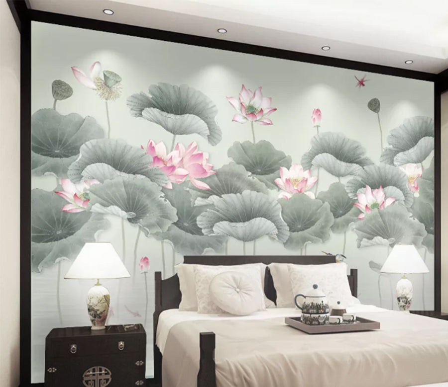 3D Lotus Goldfish Koi WC1028 Wall Murals